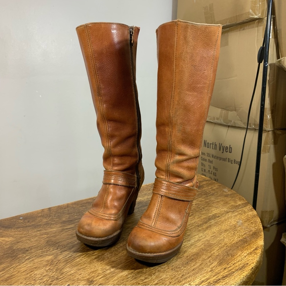 Classic Brown Leather Knee-High Heeled Boots